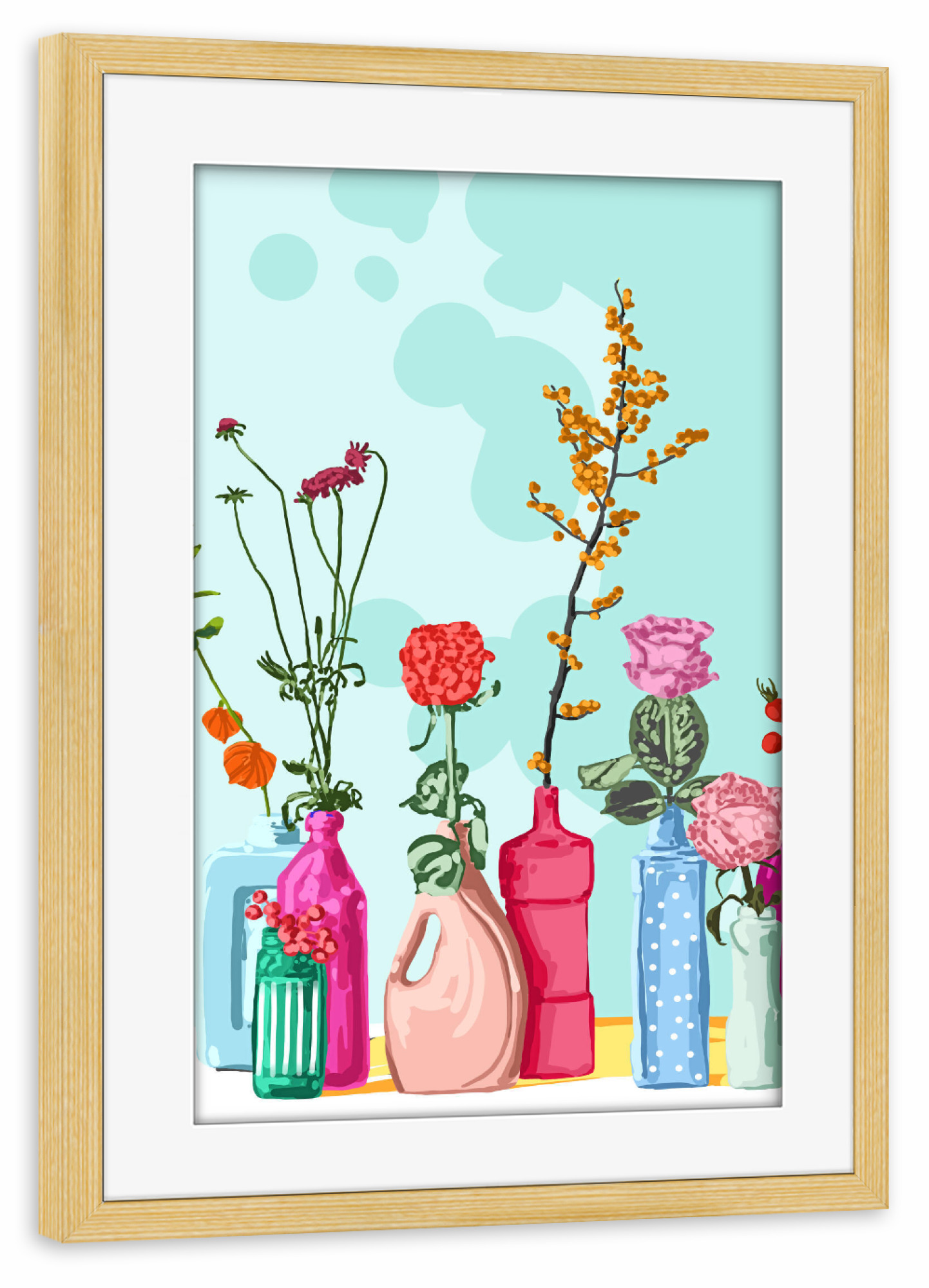 Poster mit Rahmen kiefer "Blumentöpfe Wiese" artboxONE - Natur,Floral