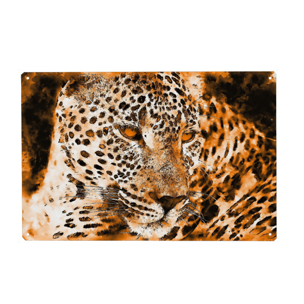 Holzbild "Leopard-art orange" artboxONE - Tiere,Abstrakt,Reise / Afrika - Leopard,Art,Pop,Tier,Großkatze,Afrika,Portrait