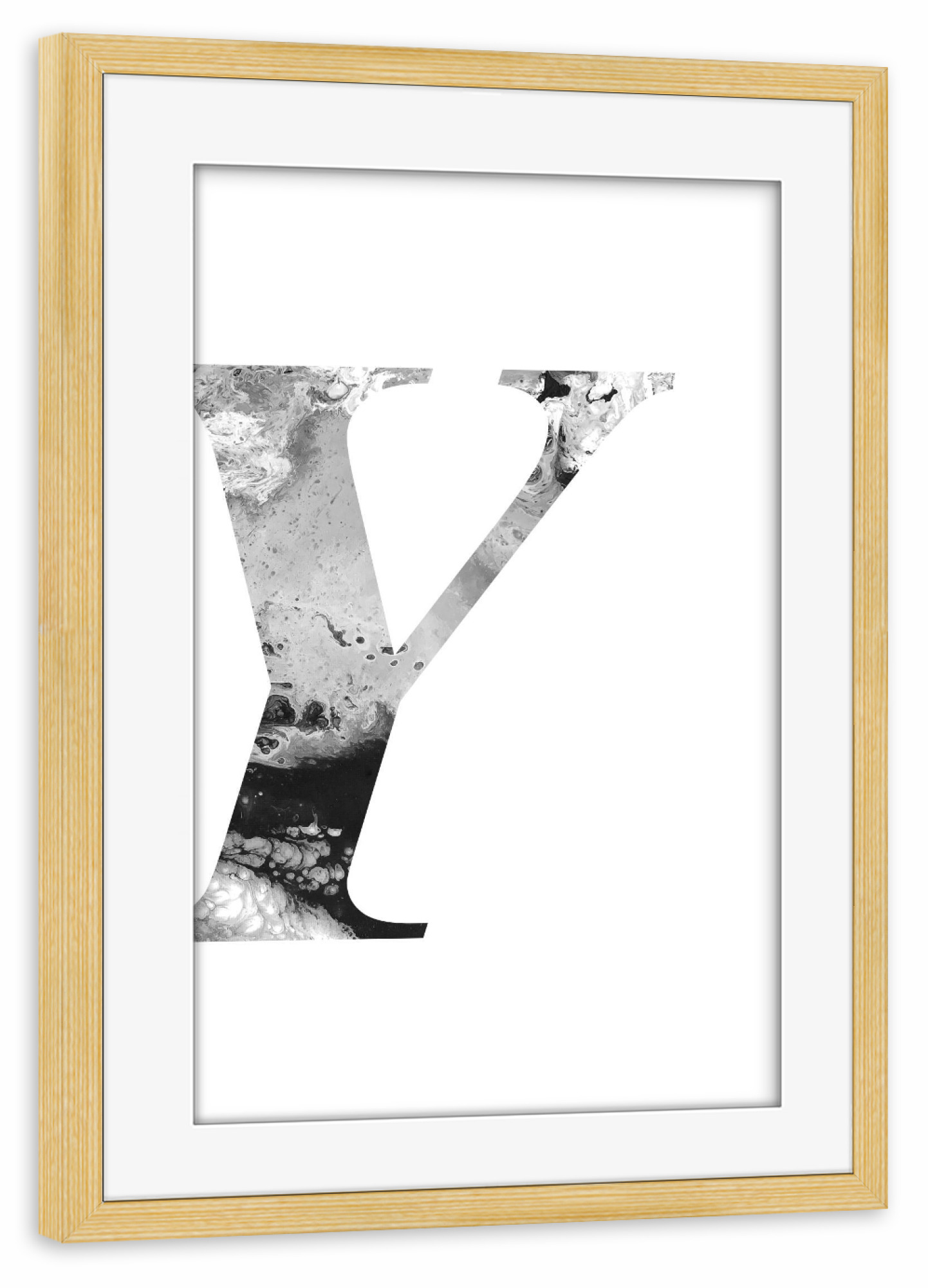 Poster mit Rahmen kiefer "Buchstabe Alphabet Y" artboxONE - Typografie,Schwarzweiß,Buchstaben,Buchstaben / Y