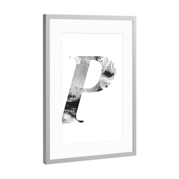 Poster mit Rahmen Silber "Buchstabe Alphabet P" artboxONE - Typografie,Schwarzweiß,Buchstaben,Buchstaben / P