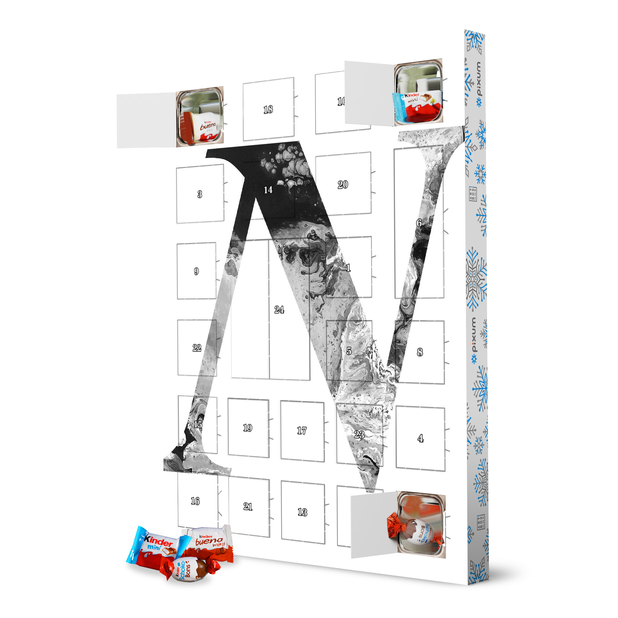 Adventskalender XXL mit Produkten von Kinder Buchstabe Alphabet N artboxONE Adventskalender Typografie