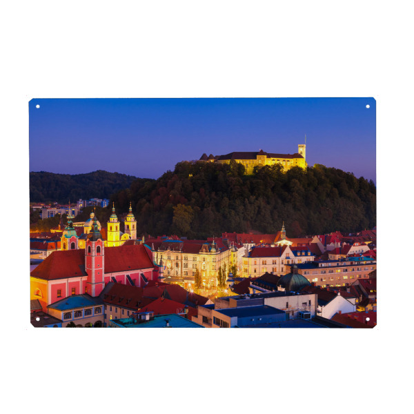 Holzbild "Ljubljana bei Nacht, Slowenien" artboxONE - Städte,Reise,Architektur
