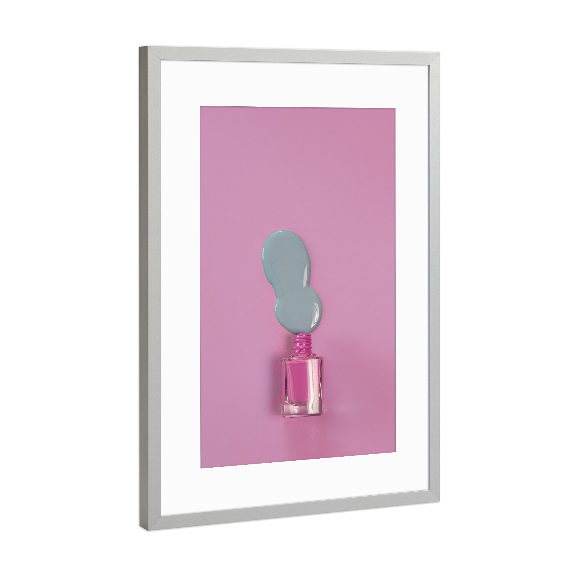 Poster mit Rahmen Silber "Nagellack rosa lila" artboxONE - Fashion - Farben,Essie,Nagellack,Beauty,Kosmetik,Frauen,Makro,Makrofotografie,Popart
