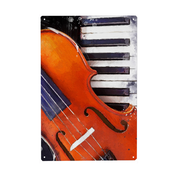 Holzbild "Geigen- und Klavieraquarell" artboxONE - Musik - Geige,Klavier,Streicher,Instrument,Musik,Jazz,Aquarell