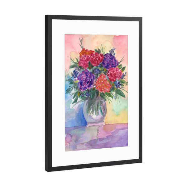 Poster mit Rahmen Schwarz (Metallic) "Rote und Lila Rosen" artboxONE - Floral