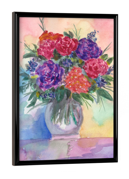 Poster mit schwarzem Rahmen "Rote und Lila Rosen" artboxONE - Floral
