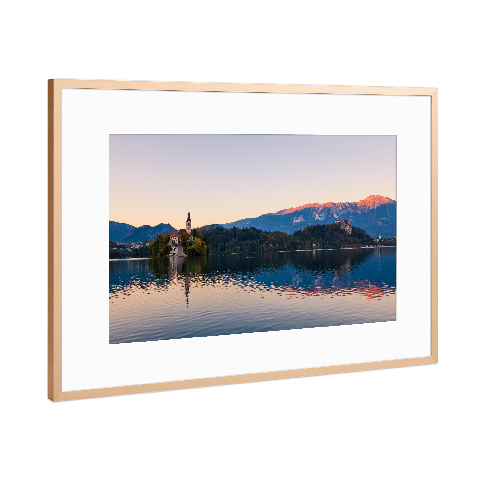 Poster mit Rahmen Kupfer "Bleder See - Sonnenuntergang" artboxONE - Natur,Reise,Architektur