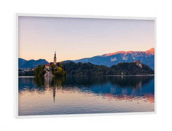 Poster mit weißem Rahmen "Bleder See - Sonnenuntergang" artboxONE - Natur,Reise,Architektur