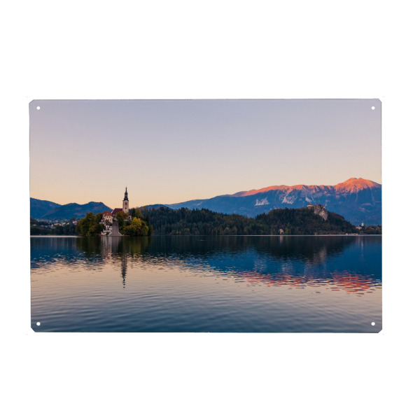 Holzbild "Bleder See - Sonnenuntergang" artboxONE - Natur,Reise,Architektur