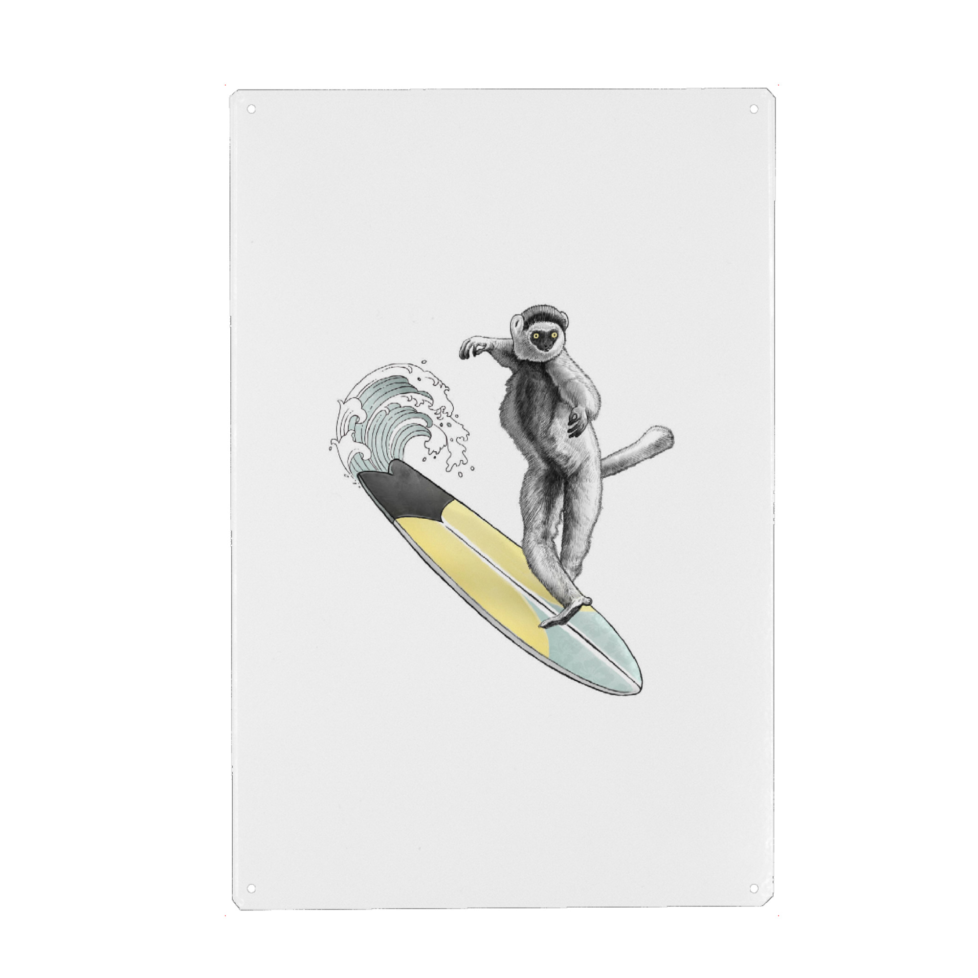 Metall Poster "Sifaka-Surfer" artboxONE - Für Kinder,Tiere,Sport