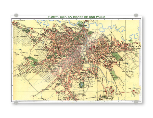 Acrylglasbild "Sao Paulo-Karte c" artboxONE - Kartografie - Karte,Retro,Jahrgang,Bildlich,Alt,Farbe,Weltkarte,Reise,Souvenir,Flach,Straße