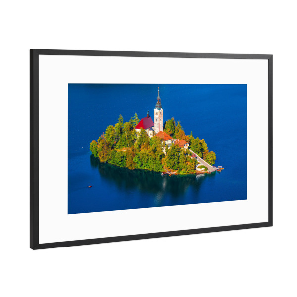 Poster mit Rahmen Schwarz (Metallic) "Insel Bled, Slowenien" artboxONE - Natur,Reise,Architektur