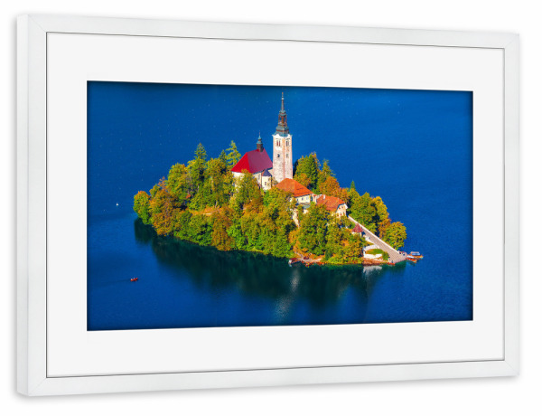Poster mit Rahmen weiß "Insel Bled, Slowenien" artboxONE - Natur,Reise,Architektur
