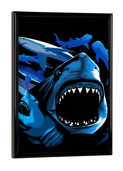Poster mit schwarzem Rahmen "Haie Illustration" artboxONE - Tiere,Unterwasser