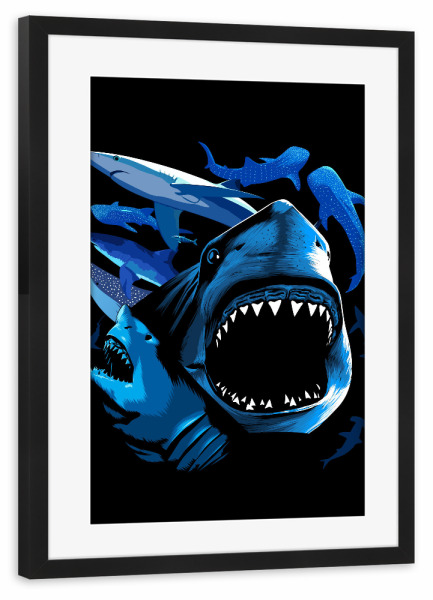 Poster mit Rahmen schwarz "Haie Illustration" artboxONE - Tiere,Unterwasser