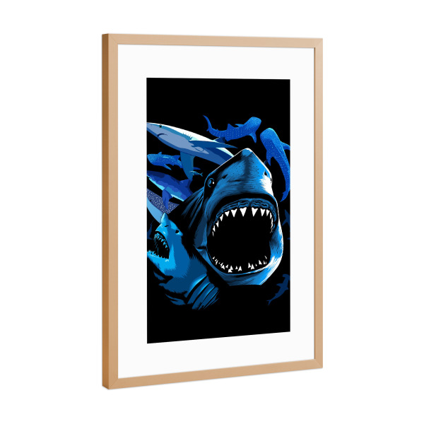 Poster mit Rahmen Kupfer "Haie Illustration" artboxONE - Tiere,Unterwasser