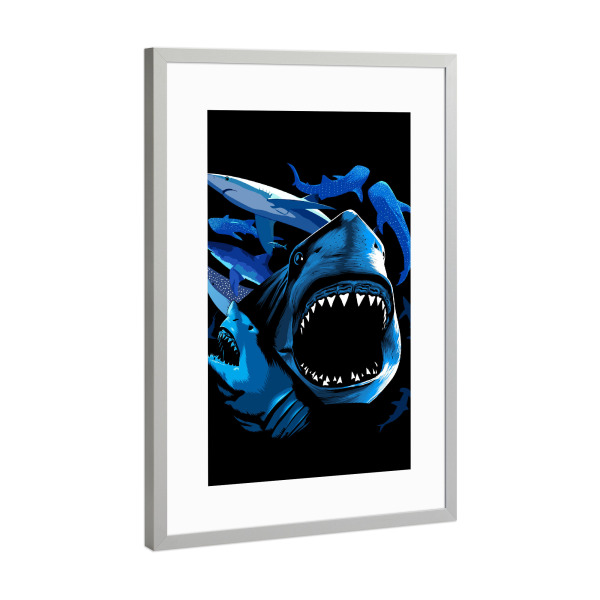 Poster mit Rahmen Silber "Haie Illustration" artboxONE - Tiere,Unterwasser