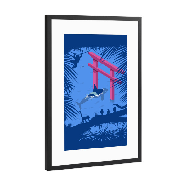 Poster mit Rahmen Schwarz (Metallic) "Wal unter japanischem Torii" artboxONE - Natur,Tiere,Reise / Asien