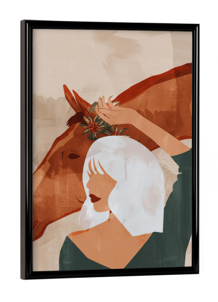 Poster mit schwarzem Rahmen "Frau und Pferd von TAS" artboxONE - Natur,Tiere,Abstrakt