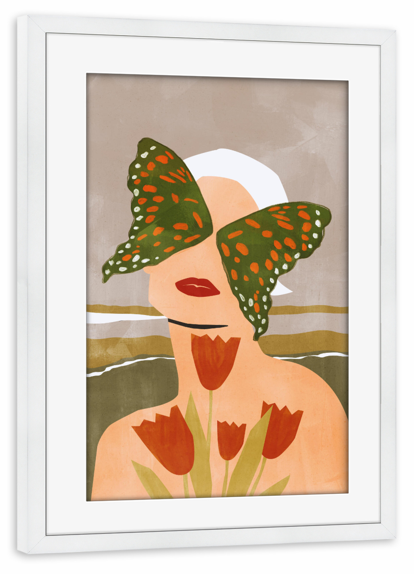 Poster mit Rahmen weiß "Grüner Schmetterling von TAS" artboxONE - Floral,Tiere,Abstrakt
