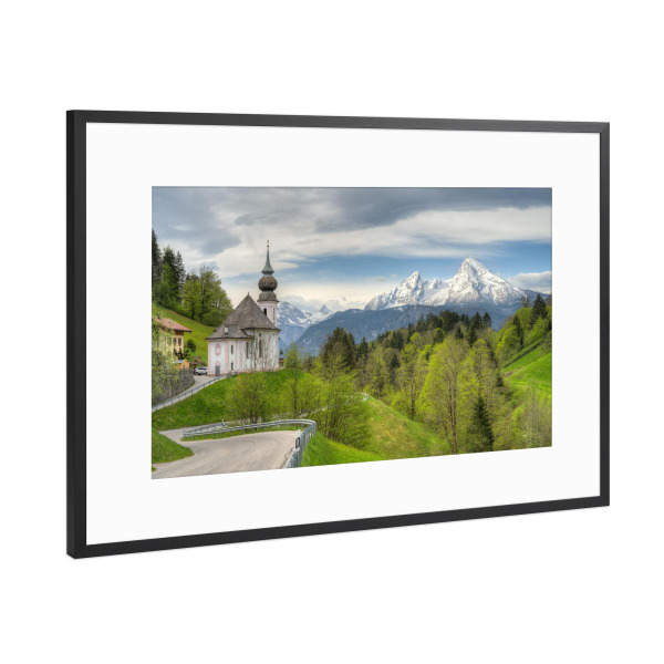 Poster mit Rahmen Schwarz (Metallic) "Maria Gern in Berchtesgaden" artboxONE - Natur,Reise