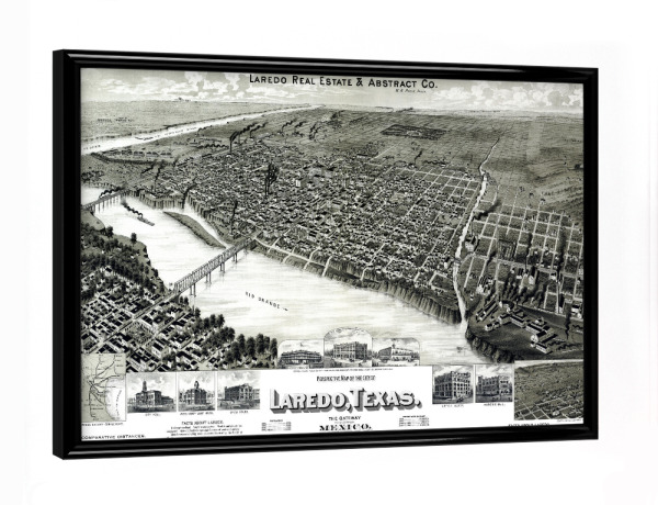 Poster mit schwarzem Rahmen "Karte von Laredo - Texas" artboxONE - Kartografie