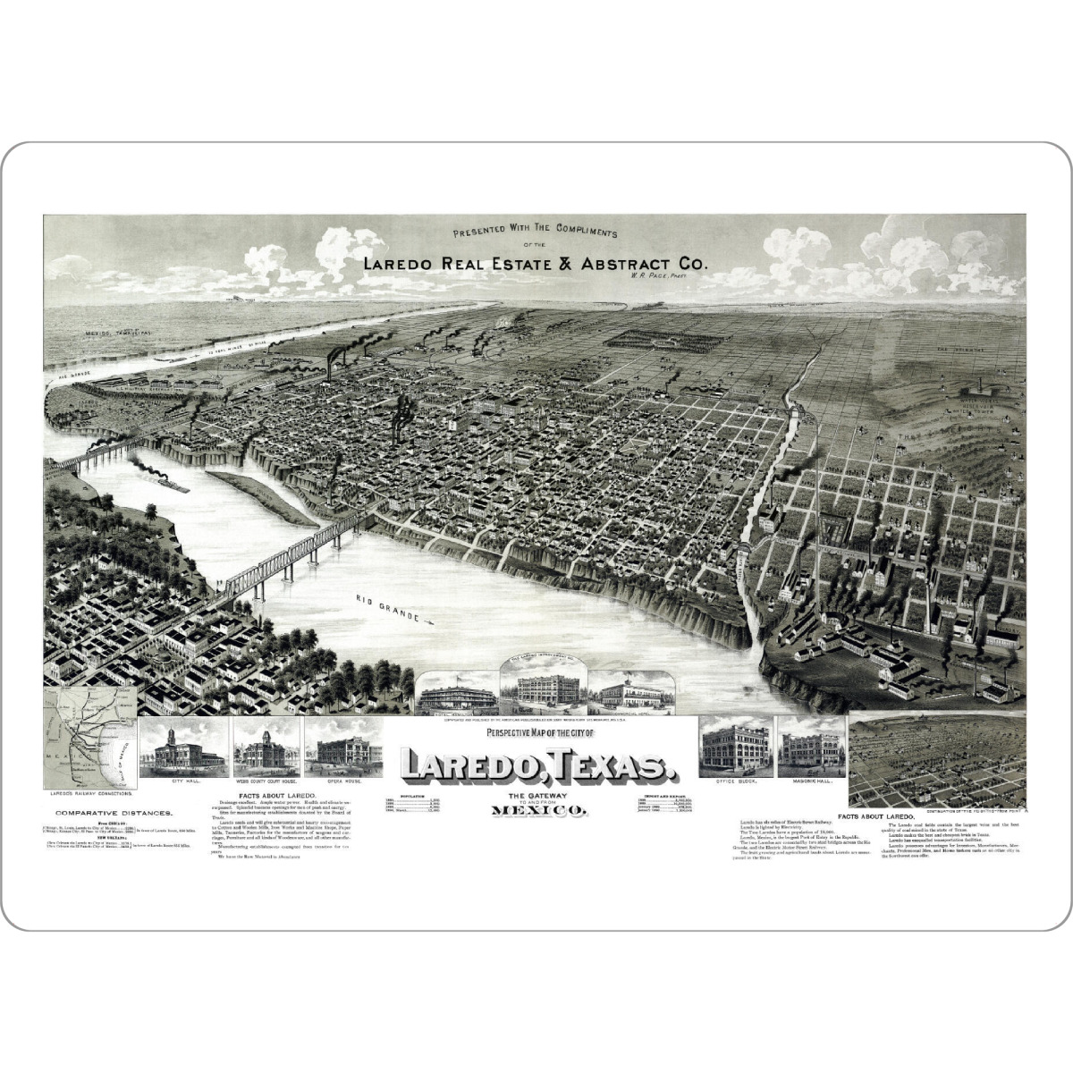 Tischset "Karte von Laredo - Texas" artboxONE - Kartografie - Karte,Plan,Jahrgang,Antik,Retro,Alt,Karten,Karte der welt,Illustration,Gemeinfrei,Texas