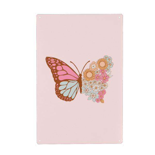 Metall Poster "Blumenschmetterling" artboxONE - Natur,Floral,Tiere - Schmetterling,Frühling,Blume,Blumen,Flügel,Rosa,Zart,Pastell - Blechschild