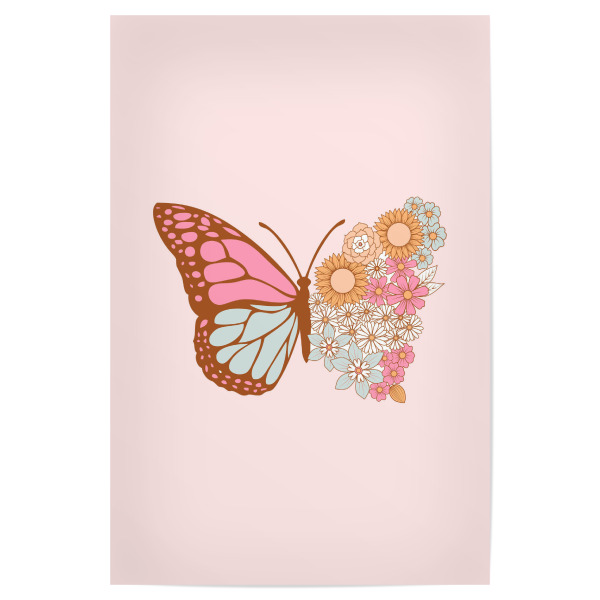 Poster 30x20 cm "Blumenschmetterling" artboxONE - Natur,Floral,Tiere - Schmetterling,Frühling,Blume,Blumen,Flügel,Rosa,Zart,Pastell