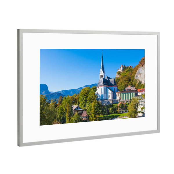 Poster mit Rahmen Silber "Panorama von Bled, Slowenien" artboxONE - Städte,Reise,Architektur