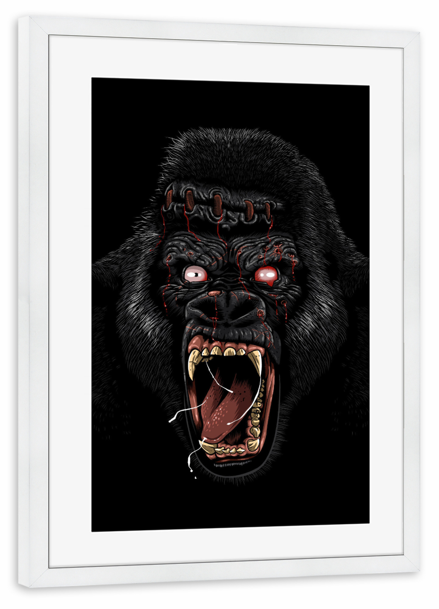 Poster mit Rahmen weiß "Zombie-Gorilla" artboxONE - Tiere