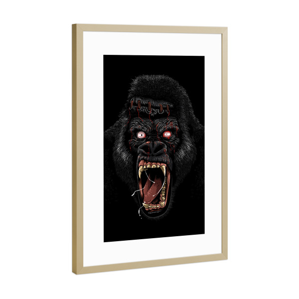Poster mit Rahmen Gold "Zombie-Gorilla" artboxONE - Tiere