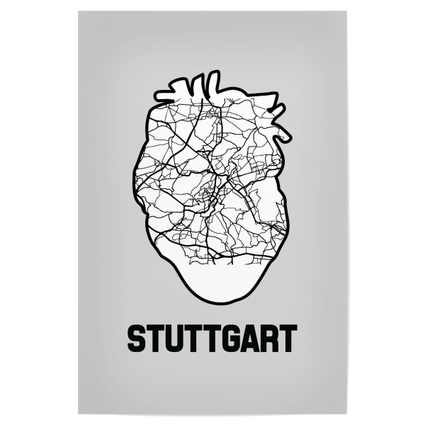 Poster "Stuttgart Herzkarte - weiß" artboxONE - Reise,Städte / Stuttgart,Kartografie