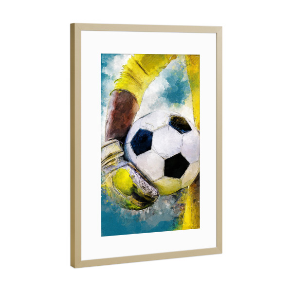 Poster mit Rahmen Gold "Torhüter-Fußball-Kunst" artboxONE - Sport,Sport / Fußball - Fußball,Fußball,Ball,Torhüter,Tor,Aquarell,Sport