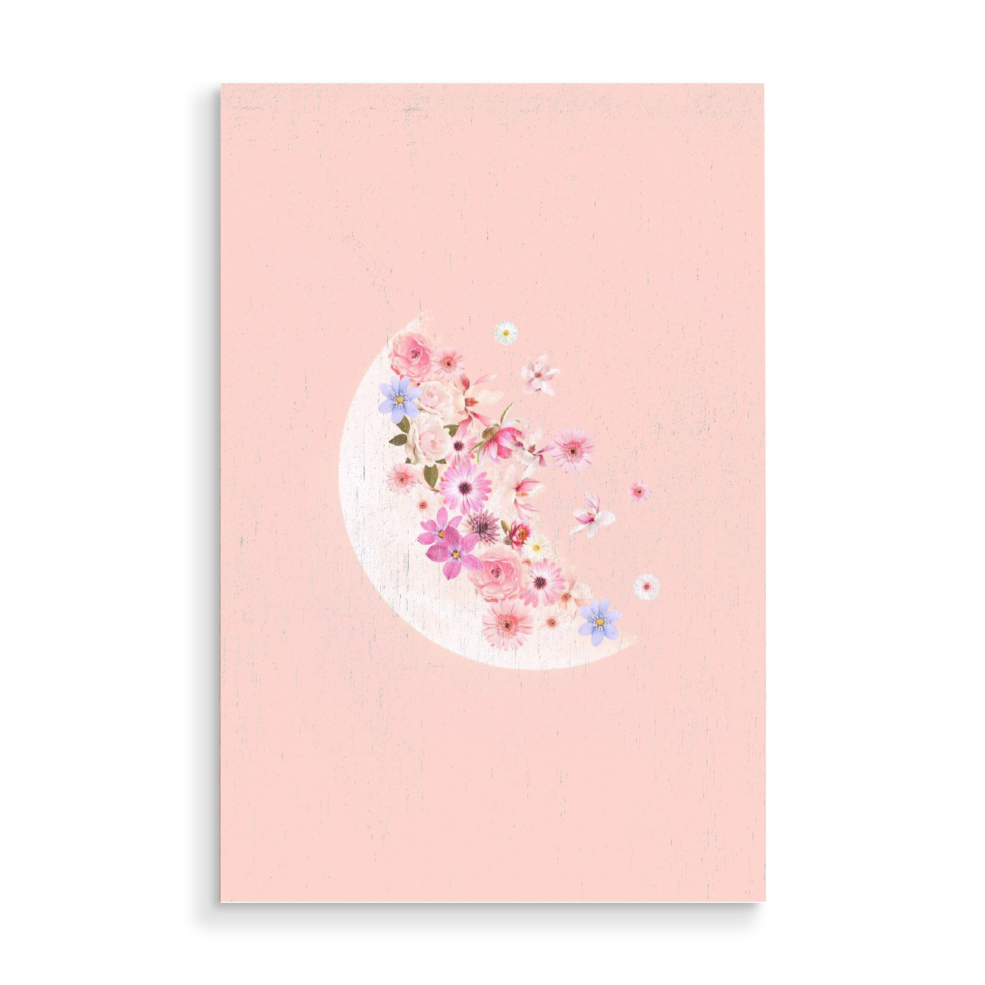 Holzbild "Blumenmond" artboxONE - Natur,Floral,Abstrakt - Mond,Halbmond,Blumen,Blume,Magie,Schön,Mädchenhaft,Frühling,Universum