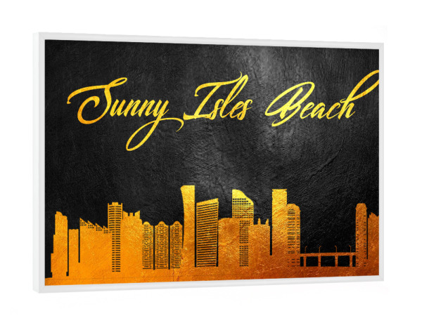 Poster mit weißem Rahmen "Sonniger Insel-Strand Florida" artboxONE - Städte - Sunny isles beach,Florida,Gold,Skyline,Stadt