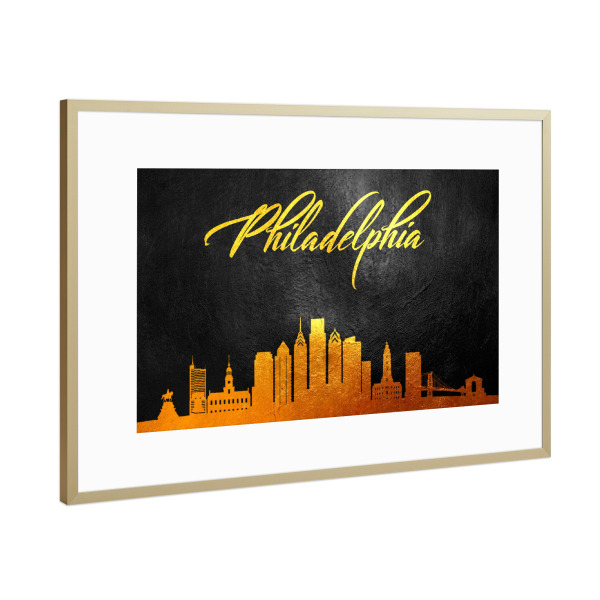 Poster mit Rahmen Gold "Philadelphia-Pennsylvania-Gold" artboxONE - Städte - Philadelphia,Pennsylvania,Gold,Skyline