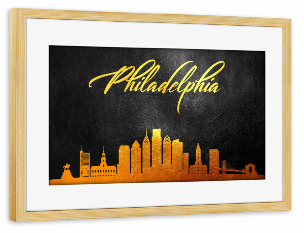Poster mit Rahmen kiefer "Philadelphia-Pennsylvania-Gold" artboxONE - Städte - Philadelphia,Pennsylvania,Gold,Skyline