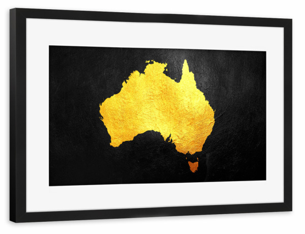 Poster mit Rahmen schwarz "Australia Gold Map" artboxONE - Reise / Länder - Australia,Gold,Map