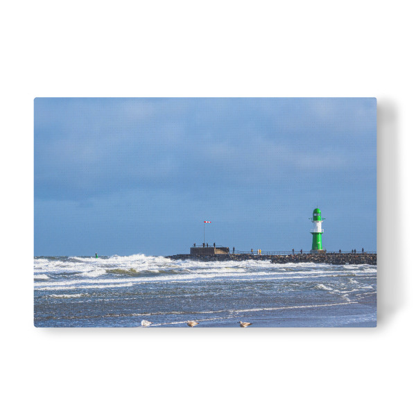 Leinwandbild "Möwen, Wellen, Molenturm" artboxONE - Natur,Reise,Architektur,Reise / Strand und Meer