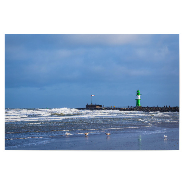 Poster "Möwen, Wellen, Molenturm" artboxONE - Natur,Reise,Architektur,Reise / Strand und Meer