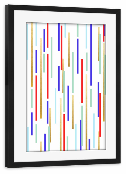 Poster mit Rahmen schwarz "Bunte Feier" artboxONE - Abstrakt - Grafik,Acryl,Andere,Muster,Abstrakt,Gold,Golden,Linien,Geometrisch,Bunt