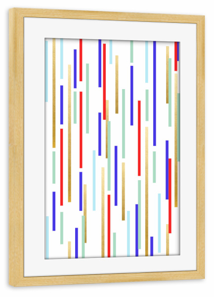 Poster mit Rahmen kiefer "Bunte Feier" artboxONE - Abstrakt - Grafik,Acryl,Andere,Muster,Abstrakt,Gold,Golden,Linien,Geometrisch,Bunt