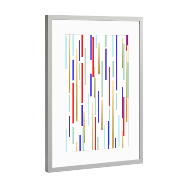 Poster mit Rahmen Silber "Bunte Feier" artboxONE - Abstrakt - Grafik,Acryl,Andere,Muster,Abstrakt,Gold,Golden,Linien,Geometrisch,Bunt