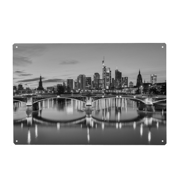 Metall Poster "Frankfurt am Abend schwarz-weiß" artboxONE - Reise,Schwarzweiß,Architektur,Städte / Frankfurt