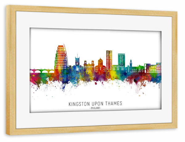 Poster mit Rahmen kiefer "Kingston upon Thames Skyline txt" artboxONE - Städte