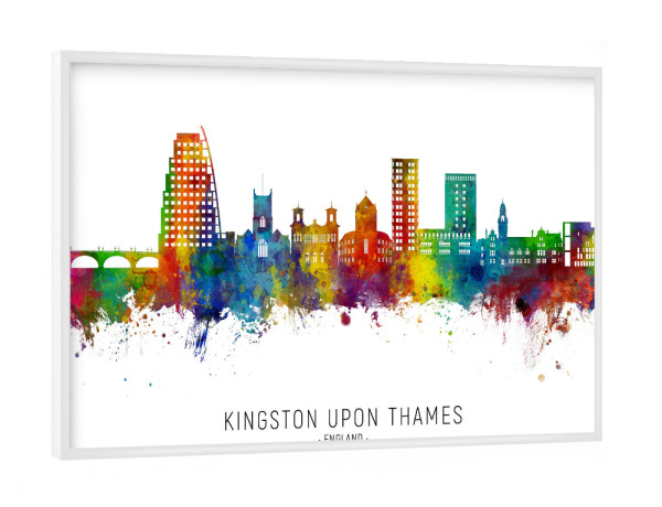 Poster mit weißem Rahmen "Kingston upon Thames Skyline txt" artboxONE - Städte