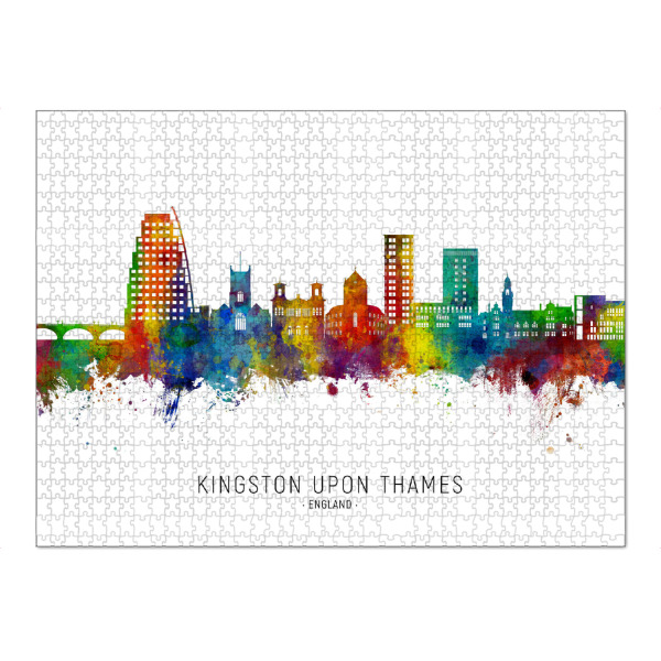 Puzzle Ravensburger "Kingston upon Thames Skyline txt" artboxONE - Städte - Kingston upon thames,England,Skyline,Stadtbild,Stadtbild,Aquarell,Malerei