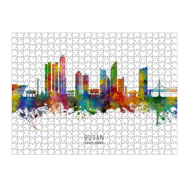 artboxONE Puzzle "Busan Skyline Südkorea txt" artboxONE - Städte - Busan,Südkorea,Skyline,Stadtbild,Stadtbild,Aquarell,Malerei,Bunt - Bild busan