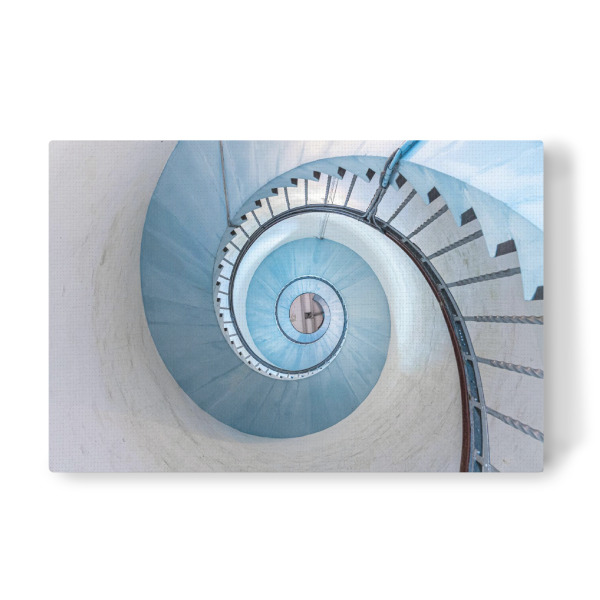Leinwandbild "Leuchtturm von innen" artboxONE - Architektur - Architektur,Leuchtturm,Treppen,Treppenhaus,Weiß,Blau,Licht,Hell,Spirale,Rund,Fotografie